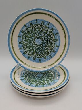 Vtg Royal Ironstone Cavalier Blue And Green Floral Bread Plates Dessert set of 4